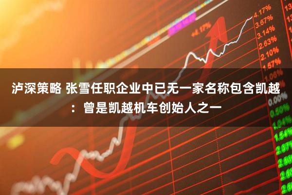 泸深策略 张雪任职企业中已无一家名称包含凯越：曾是凯越机车创始人之一